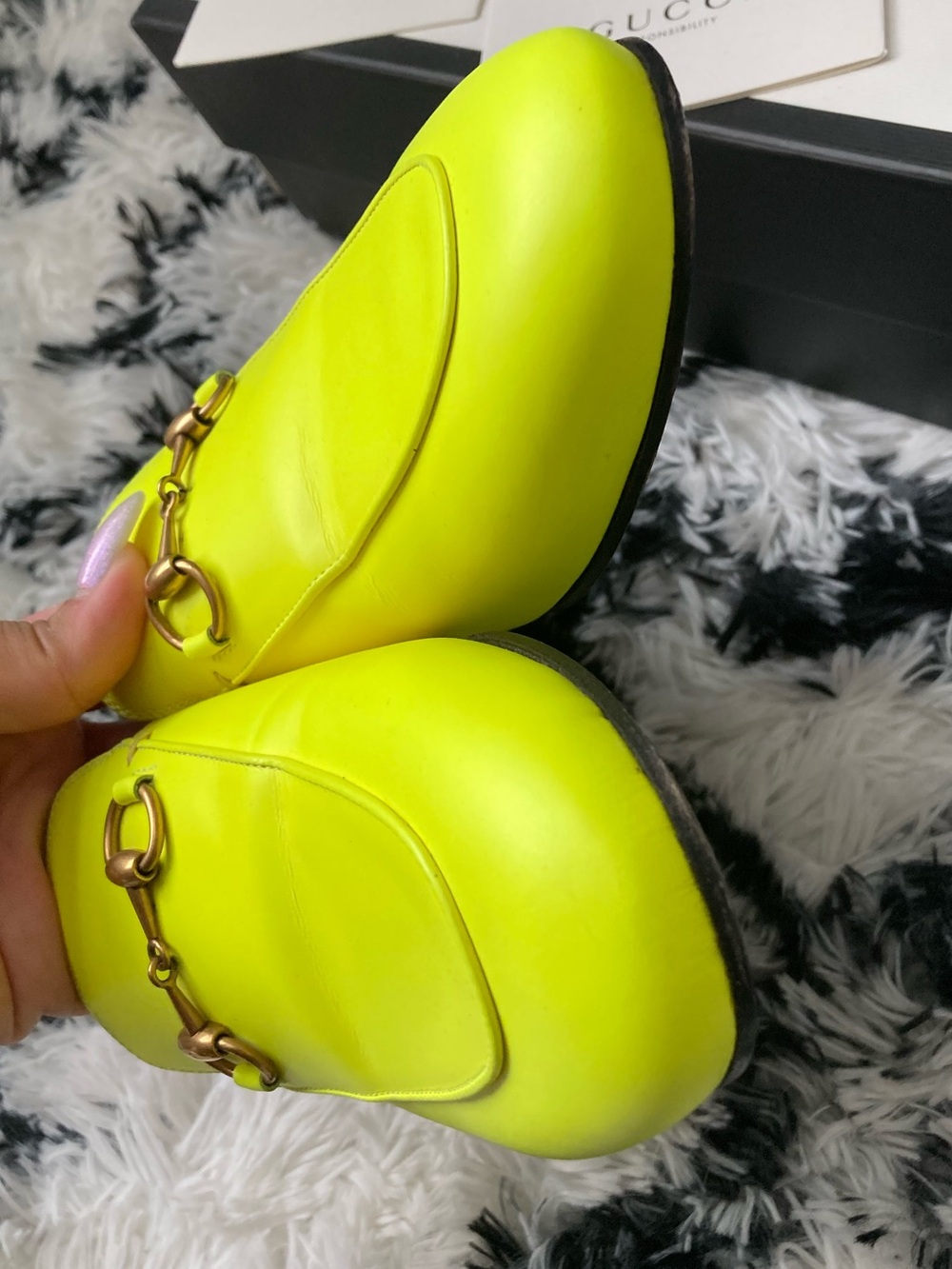 Gucci Neon Yellow Leather Horsebit Backless Mules - Picture 4 of 12